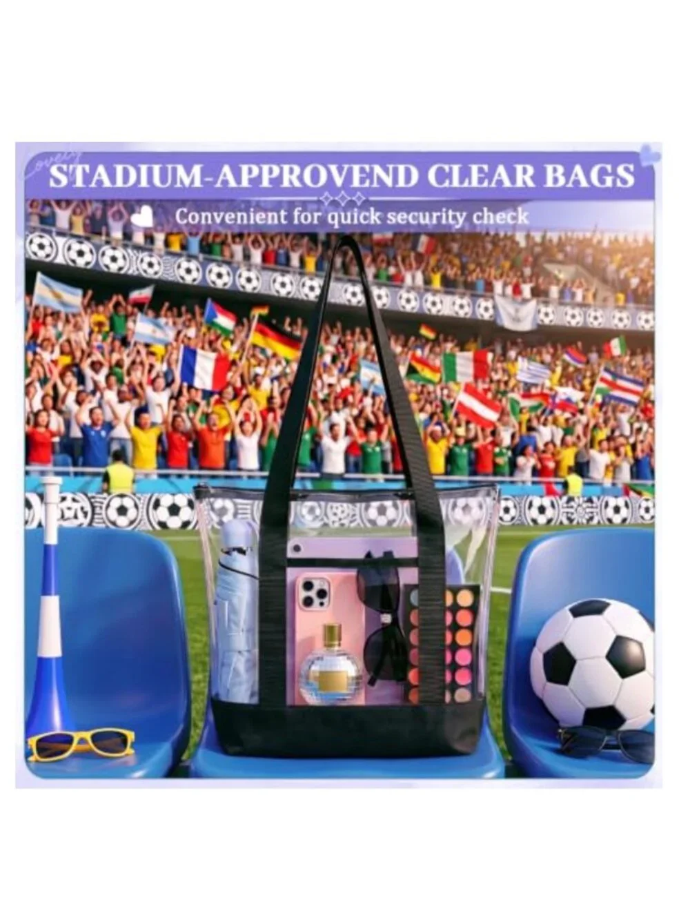 12 Pack Clear PVC Tote Bags with Zipper, Stadium Approved, Travel Organizer